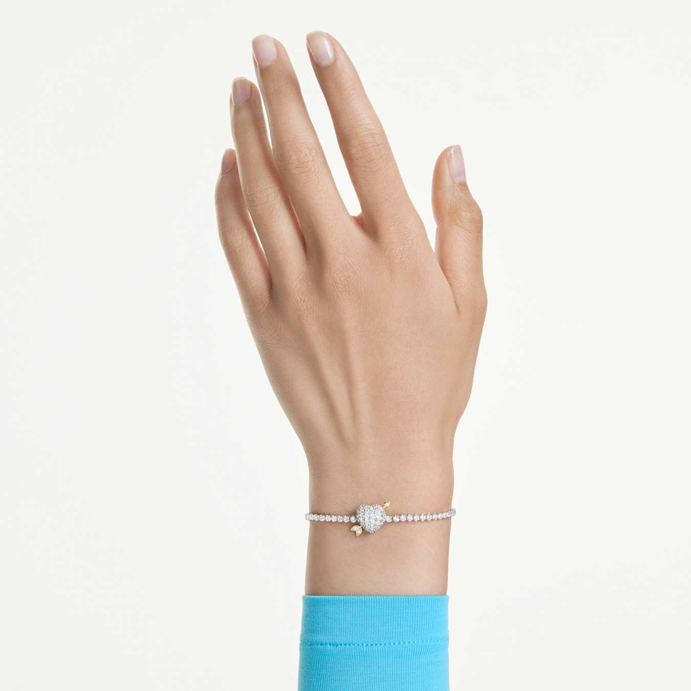 Pulsera Idyllia Tallas mixtas, Corazón con flecha, Blanca, Baño de rodio