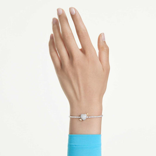 Pulsera Idyllia Tallas mixtas, Corazón con flecha, Blanca, Baño de rodio