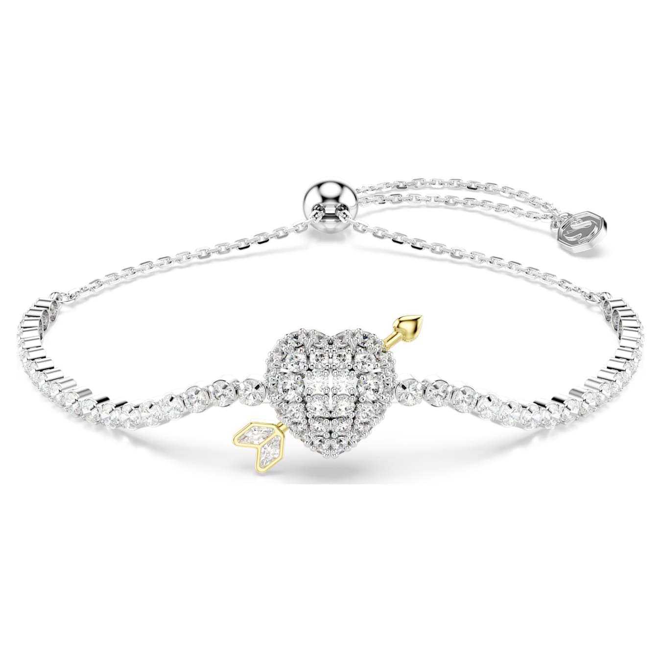 Pulsera Idyllia Tallas mixtas, Corazón con flecha, Blanca, Baño de rodio