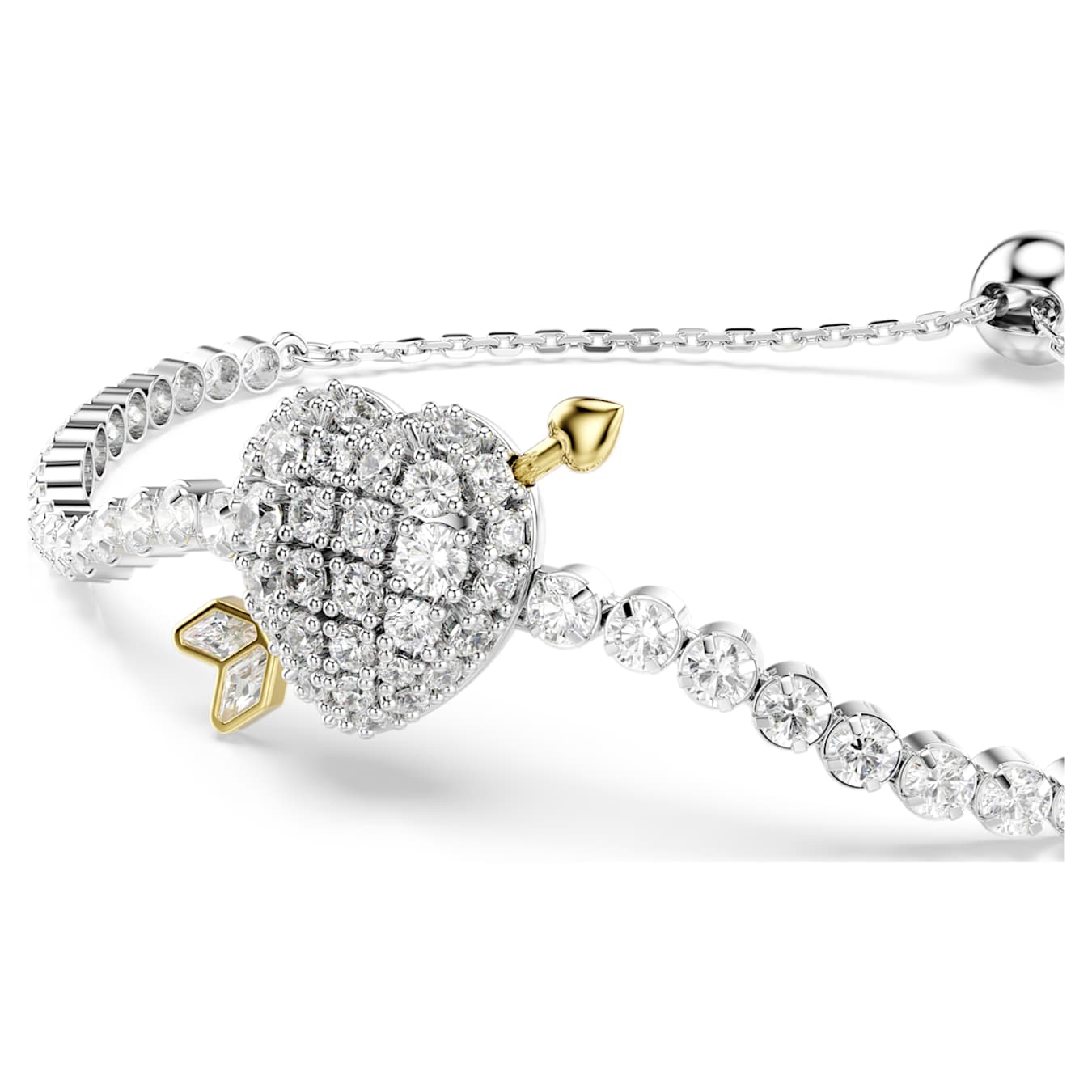 Pulsera Idyllia Tallas mixtas, Corazón con flecha, Blanca, Baño de rodio