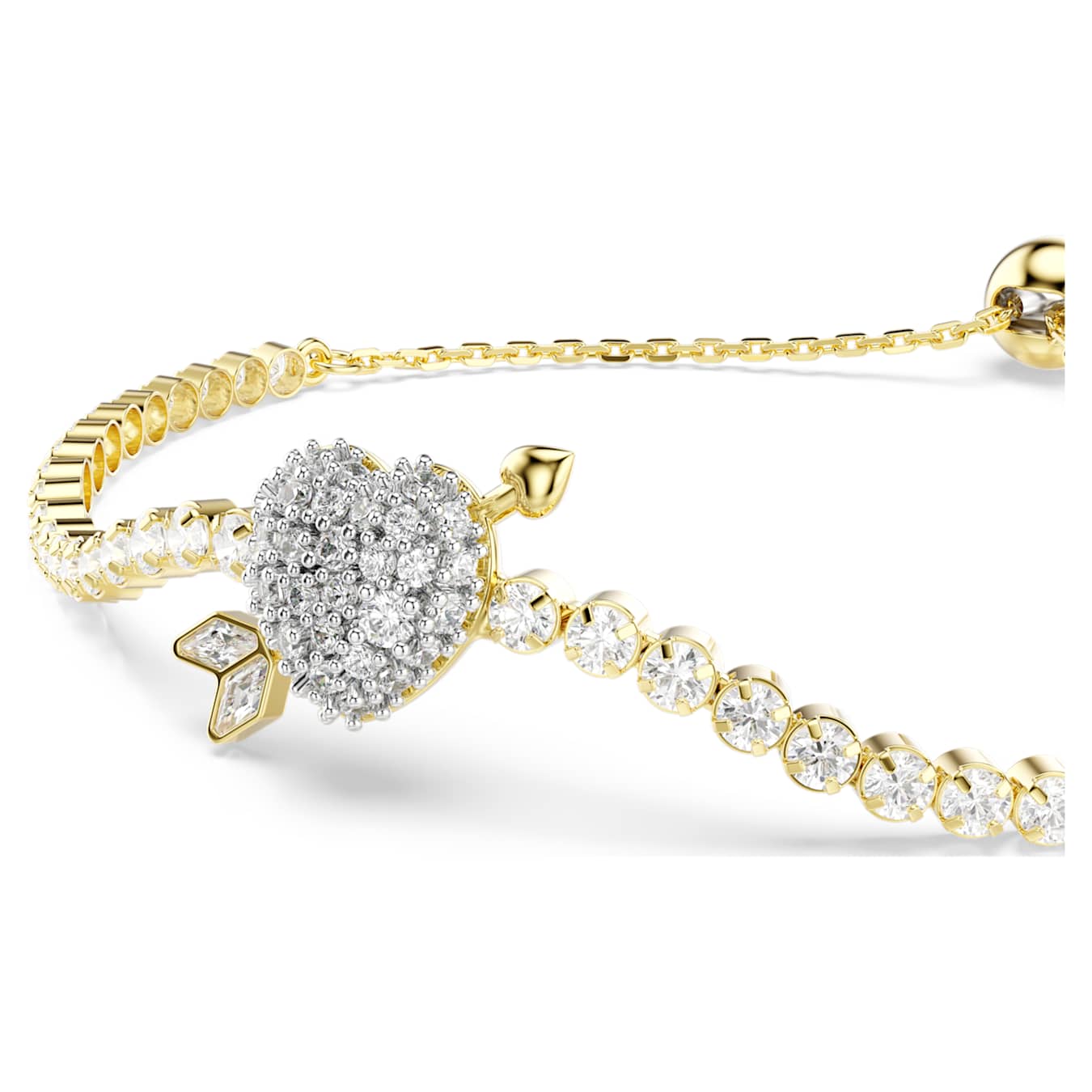 Pulsera Idyllia Tallas mixtas, Corazón con flecha, Blanca, Baño tono oro
