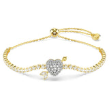 Pulsera Idyllia Tallas mixtas, Corazón con flecha, Blanca, Baño tono oro