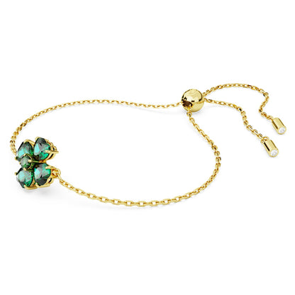 Pulsera Idyllia, Tallas mixtas, Trébol, Verde, Baño tono oro