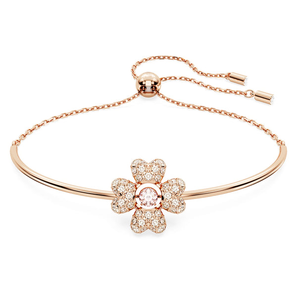 Pulsera Idyllia, Trébol, Blanca, Baño tono oro rosa