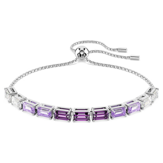 Pulsera Matrix Talla baguette, Morada, Baño de rodio
