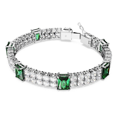 Pulsera Matrix Tennis Tallas mixtas, Verde, Baño de rodio