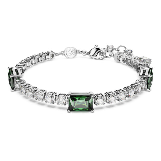 Pulsera Matrix Tennis, Tallas mixtas, Verde, Baño de rodio