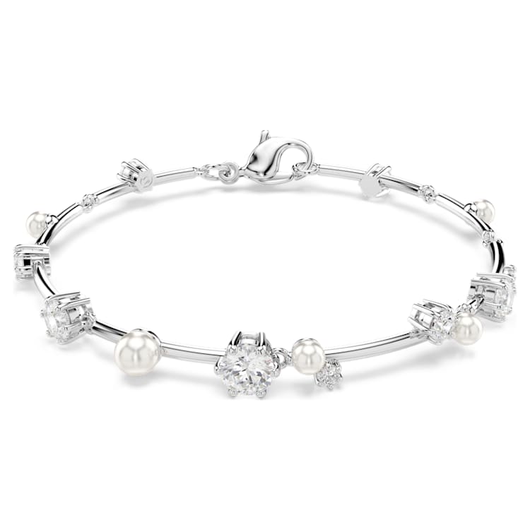 Pulsera Tennis Constella Crystal Pearl, Tallas redondas, Blanca, Baño de rodio