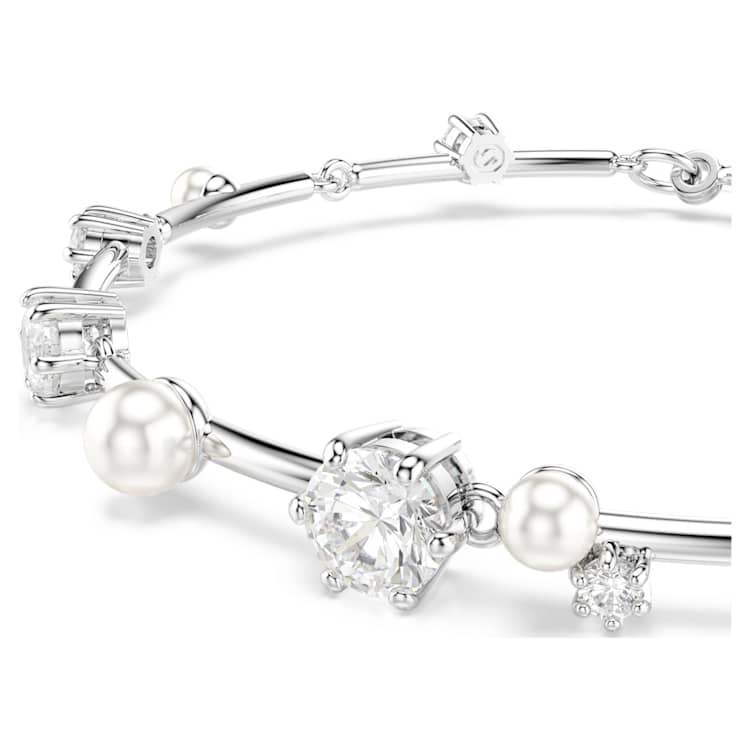 Pulsera Tennis Constella Crystal Pearl, Tallas redondas, Blanca, Baño de rodio