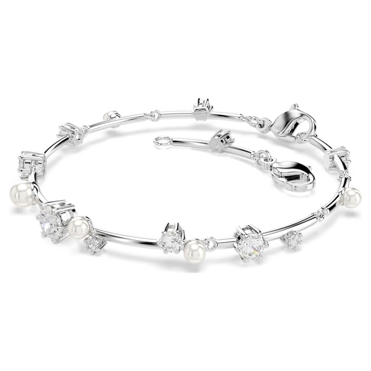 Pulsera Tennis Constella Crystal Pearl, Tallas redondas, Blanca, Baño de rodio