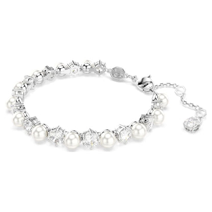 Pulsera Tennis Matrix Perla de cristal, Talla redonda, Blanca, Baño de rodio