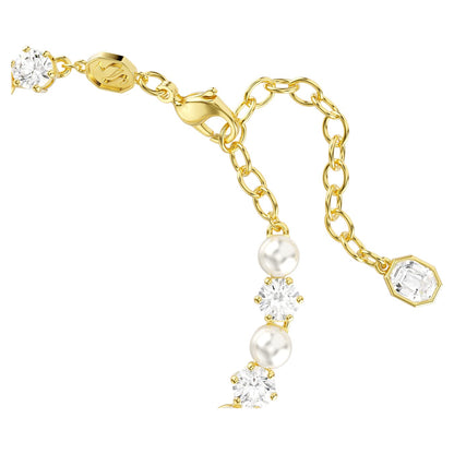 Pulsera Tennis Matrix Perla de cristal, Talla redonda, Blanca, Baño tono oro