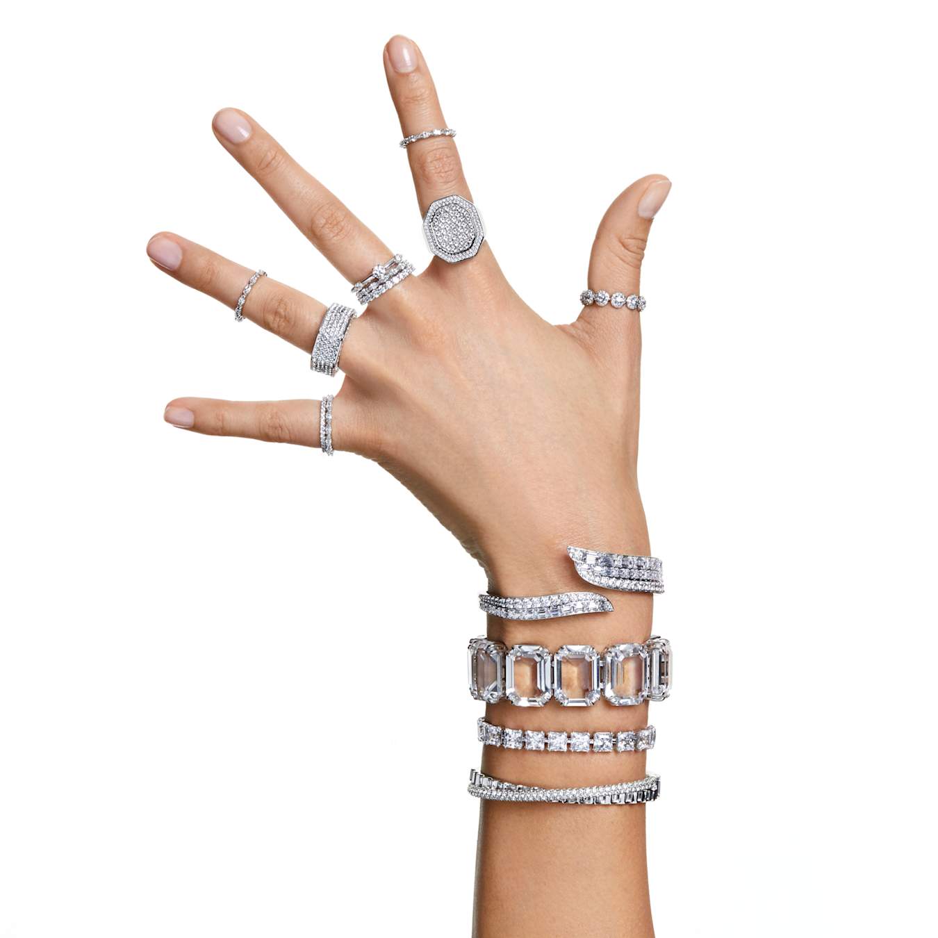 Pulsera Tennis Matrix Talla cuadrada, Pequeña, Blanca, Baño de rodio
