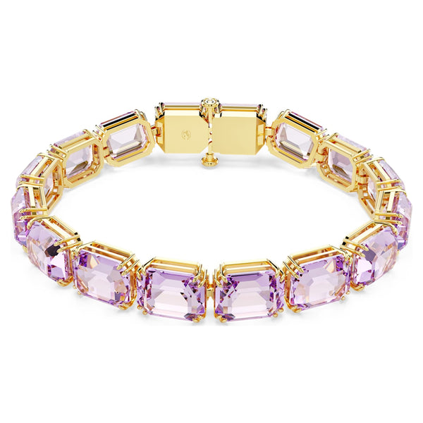 Pulsera Tennis Millenia Talla octogonal, Morada, Baño tono oro