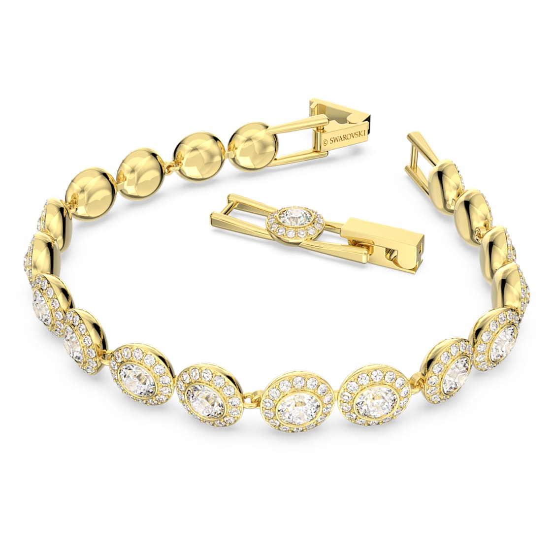 Pulsera Tennis Una Angelic Talla redonda, Pavé, Mediana, Blanca, Baño tono oro