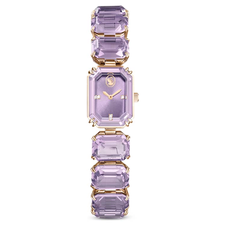 Reloj Pulsera de talla octogonal, Morado, Acabado tono oro champán