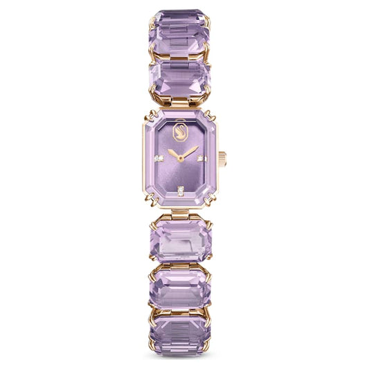 Reloj Pulsera de talla octogonal, Morado, Acabado tono oro champán