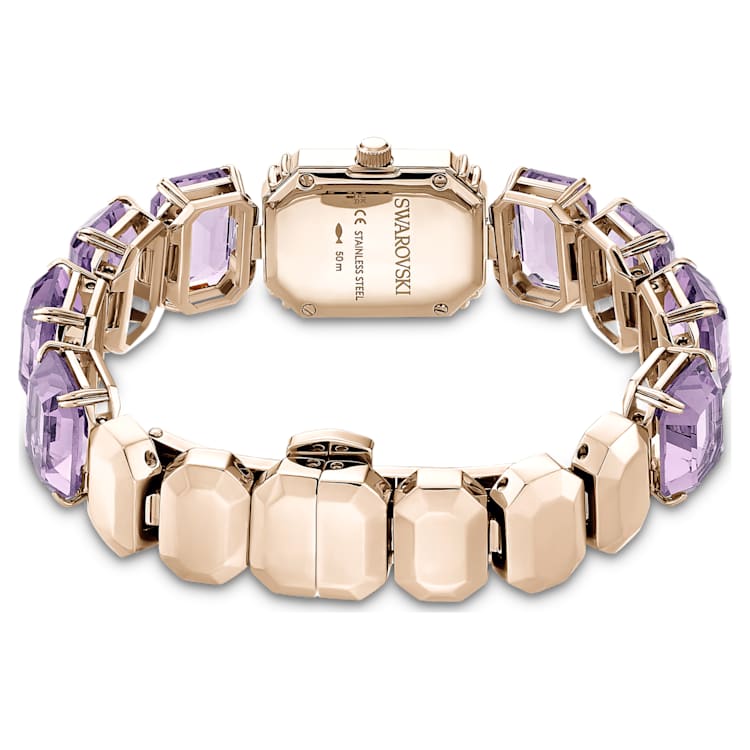 Reloj Pulsera de talla octogonal, Morado, Acabado tono oro champán