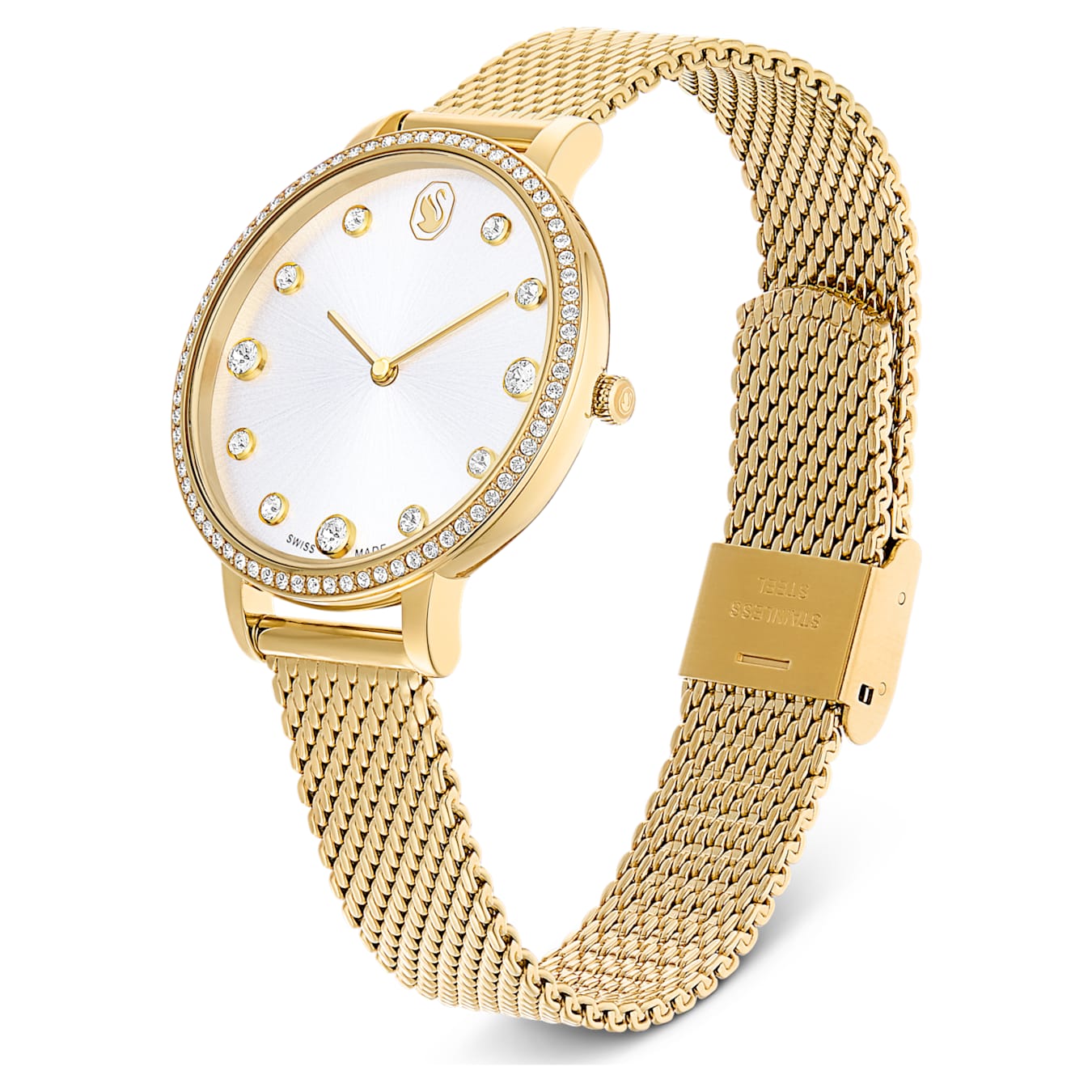 Reloj ClaricaFabricado en Suiza, Brazalete de metal, Tono dorado, Acabado tono oro