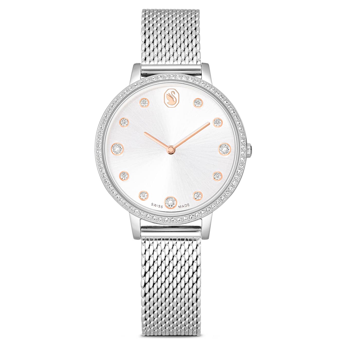 Reloj Clarica Fabricado en Suiza, Brazalete de metal, Tono plateado, Acero inoxidable