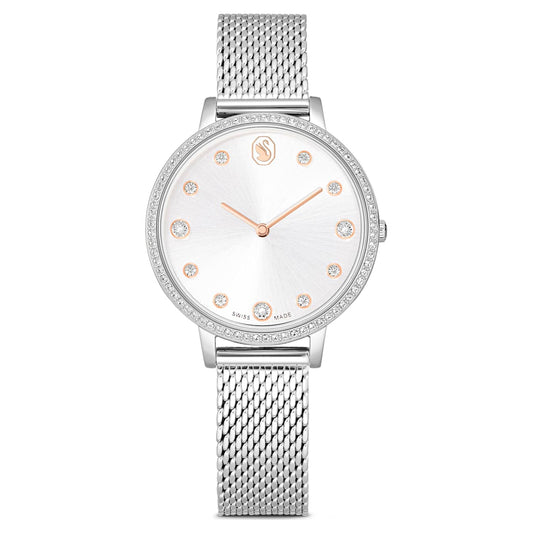 Reloj Clarica Fabricado en Suiza, Brazalete de metal, Tono plateado, Acero inoxidable