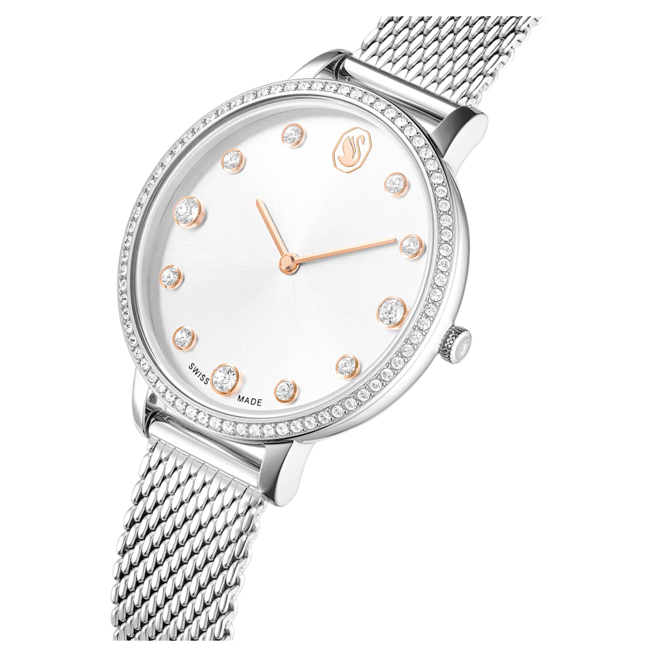 Reloj Clarica Fabricado en Suiza, Brazalete de metal, Tono plateado, Acero inoxidable