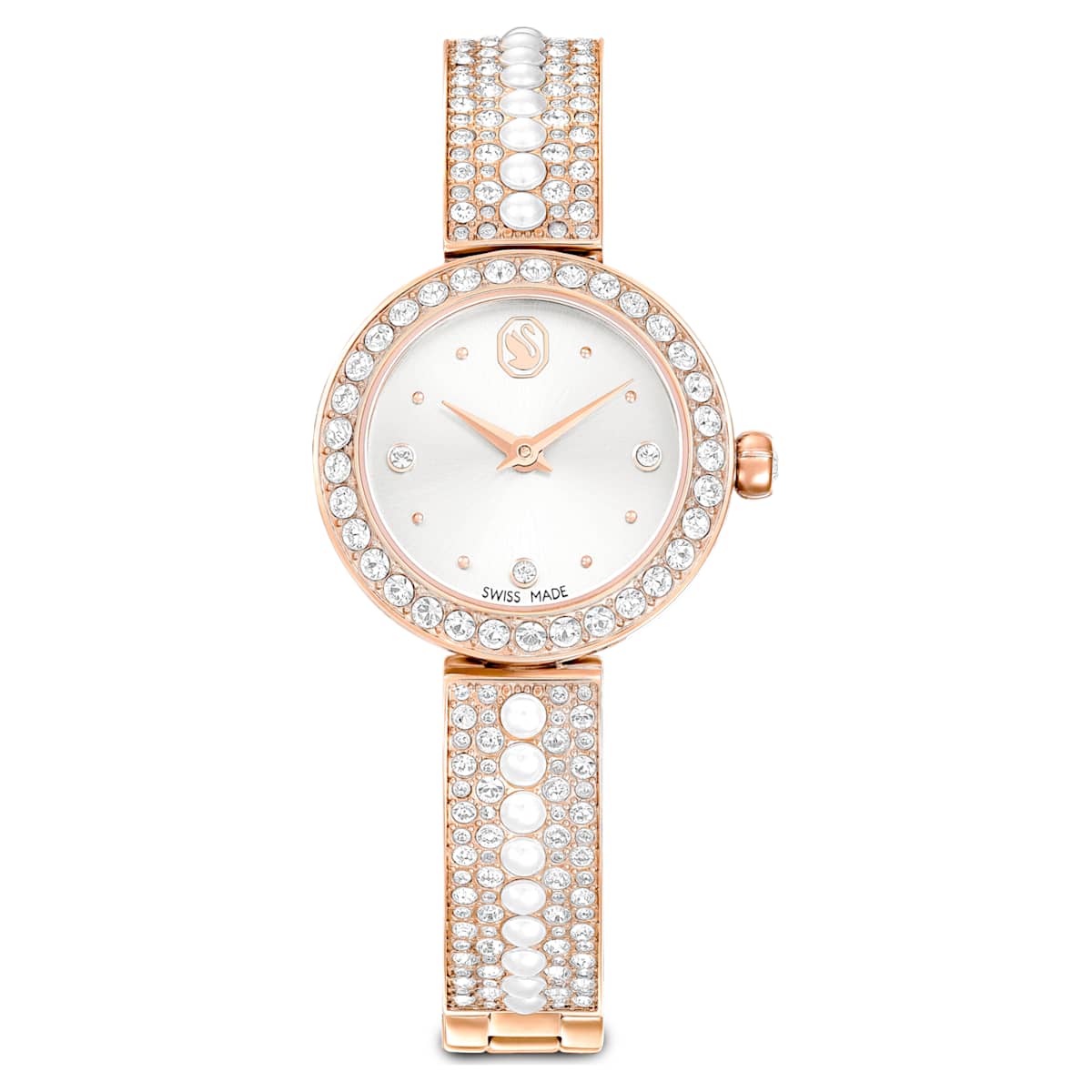 Reloj con brazalete Matrix pearl Swiss Made, Pulsera de cristal, Acabado tono oro rosa