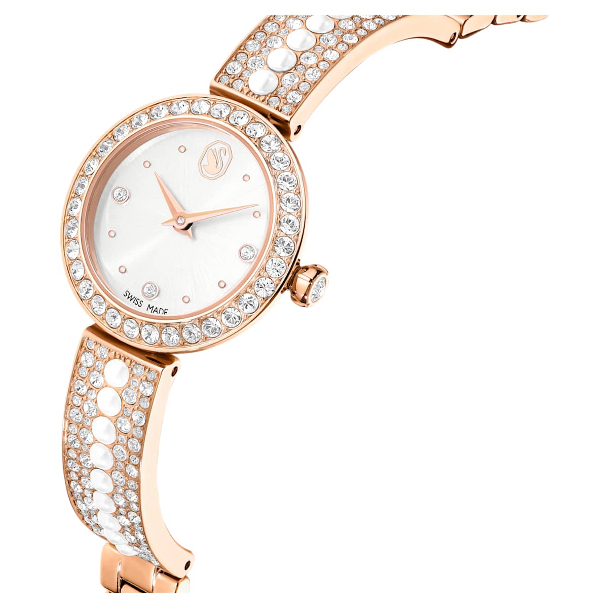 Reloj con brazalete Matrix pearl Swiss Made, Pulsera de cristal, Acabado tono oro rosa