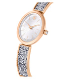 Reloj Crystal Rock Oval, Fabricado en Suiza, Brazalete de metal, Tono plateado, Acabado tono oro rosa