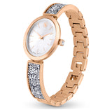 Reloj Crystal Rock Oval, Fabricado en Suiza, Brazalete de metal, Tono plateado, Acabado tono oro rosa