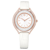 Reloj Crystalline aura Fabricado en Suiza, Correa de piel, Blanco, Acabado tono oro rosa
