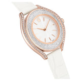 Reloj Crystalline aura Fabricado en Suiza, Correa de piel, Blanco, Acabado tono oro rosa
