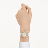 Reloj Crystalline aura Fabricado en Suiza, Correa de piel, Blanco, Acabado tono oro rosa