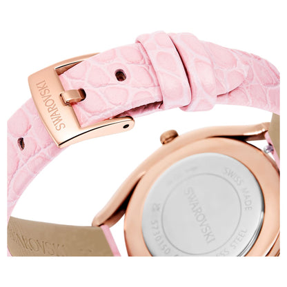 Reloj Crystalline aura Fabricado en Suiza, Correa de piel, Rosa, Acabado tono oro rosa