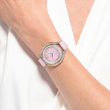 Reloj Crystalline aura Fabricado en Suiza, Correa de piel, Rosa, Acabado tono oro rosa