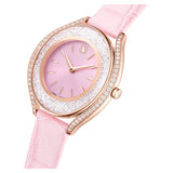 Reloj Crystalline aura Fabricado en Suiza, Correa de piel, Rosa, Acabado tono oro rosa