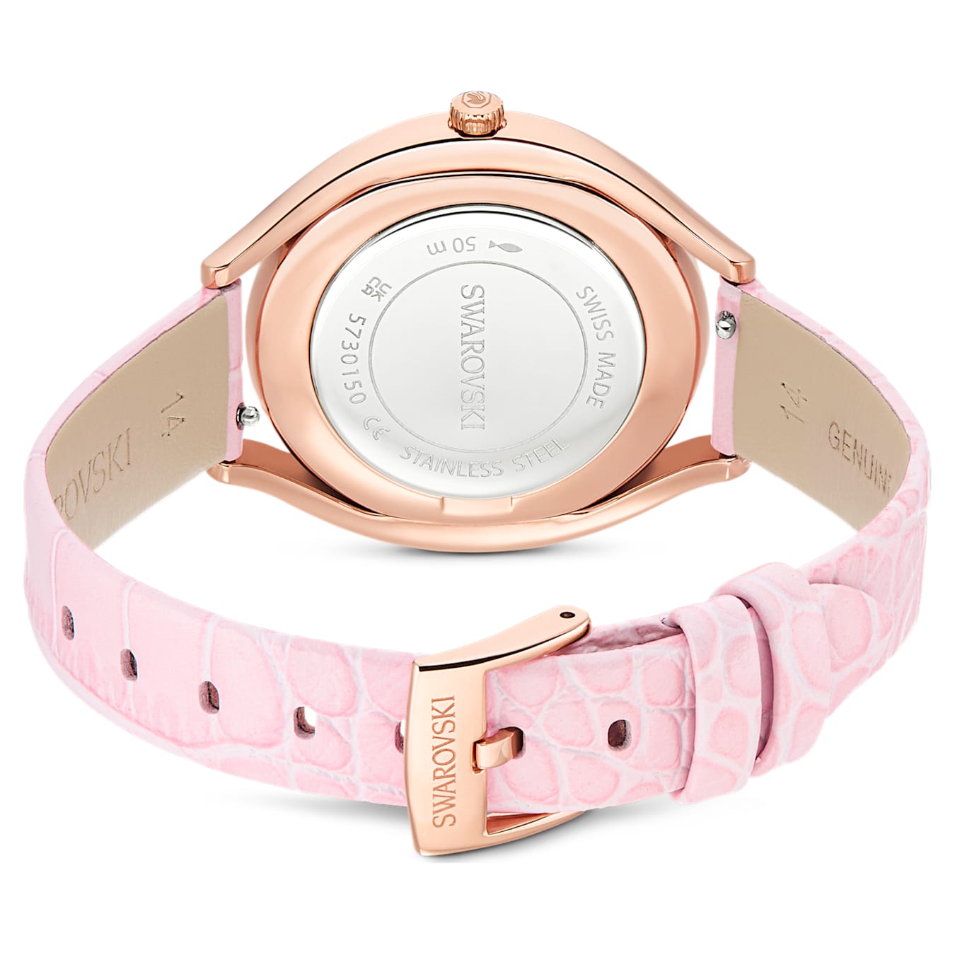 Reloj Crystalline aura Fabricado en Suiza, Correa de piel, Rosa, Acabado tono oro rosa