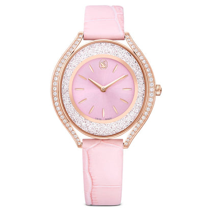 Reloj Crystalline aura Fabricado en Suiza, Correa de piel, Rosa, Acabado tono oro rosa