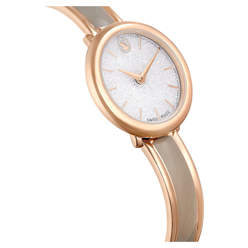 Reloj Crystalline Bangle Fabricado en Suiza, correa de metal, Beige, Acabado tono oro rosa