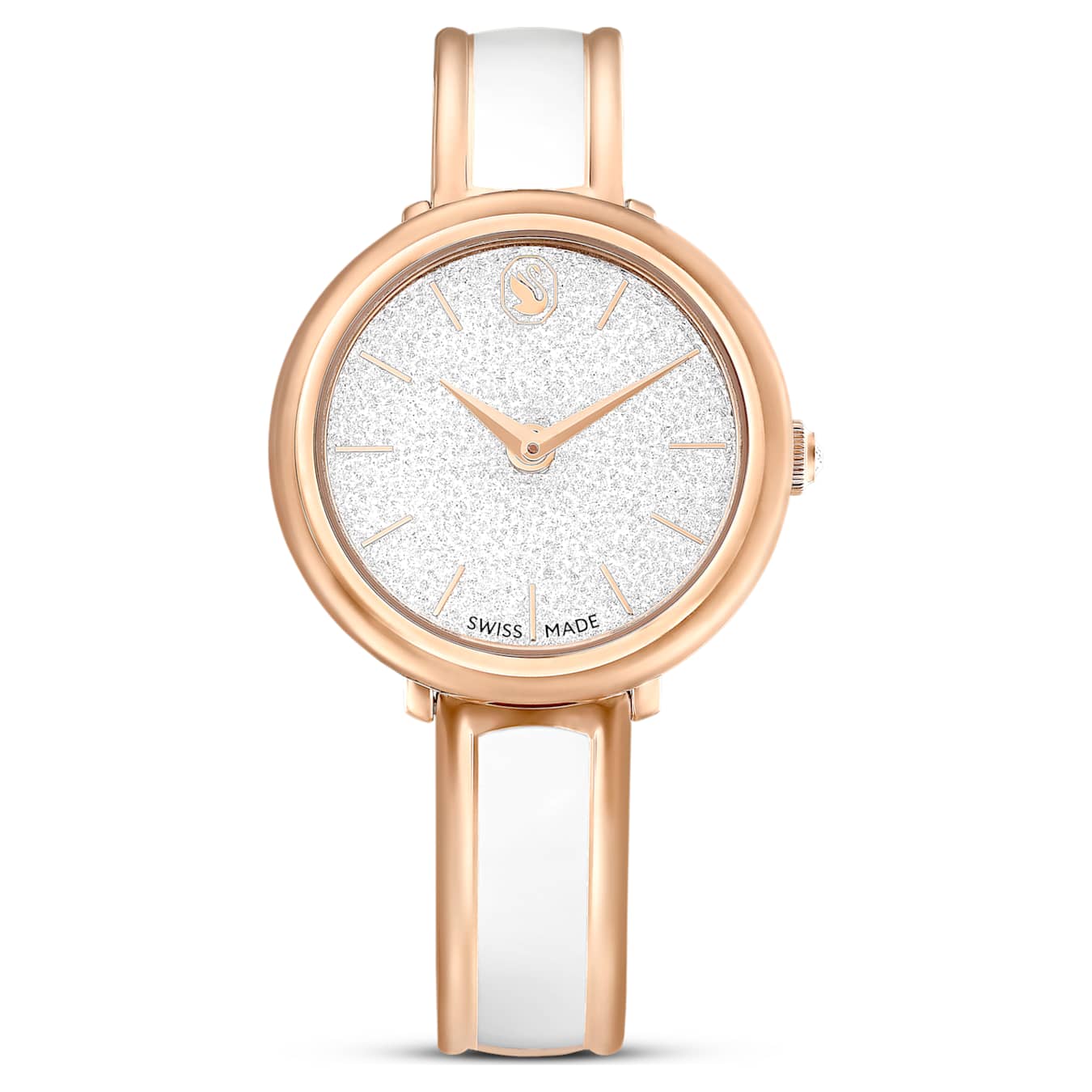 Reloj Crystalline Bangle Fabricado en Suiza, Brazalete de metal, Blanco, Acabado tono oro rosa (Copy)