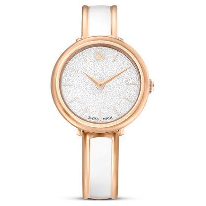 Reloj Crystalline Bangle Fabricado en Suiza, Brazalete de metal, Blanco, Acabado tono oro rosa (Copy)