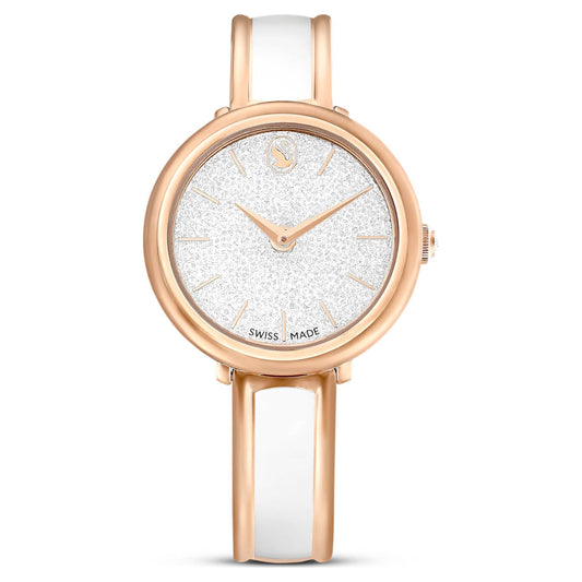 Reloj Crystalline Bangle Fabricado en Suiza, Brazalete de metal, Blanco, Acabado tono oro rosa (Copy)
