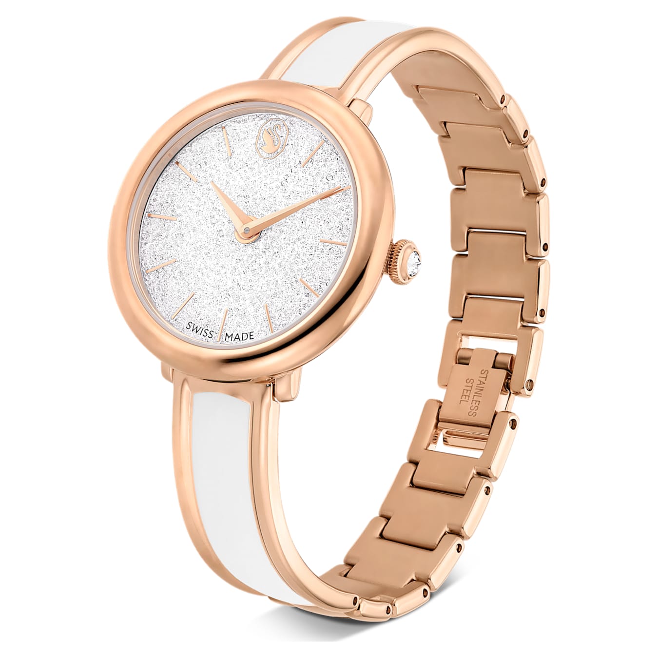 Reloj Crystalline Bangle Fabricado en Suiza, Brazalete de metal, Blanco, Acabado tono oro rosa (Copy)