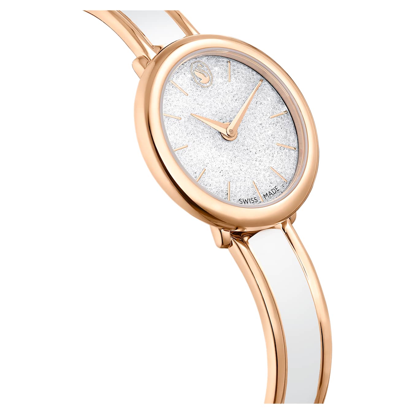 Reloj Crystalline Bangle Fabricado en Suiza, Brazalete de metal, Blanco, Acabado tono oro rosa (Copy)