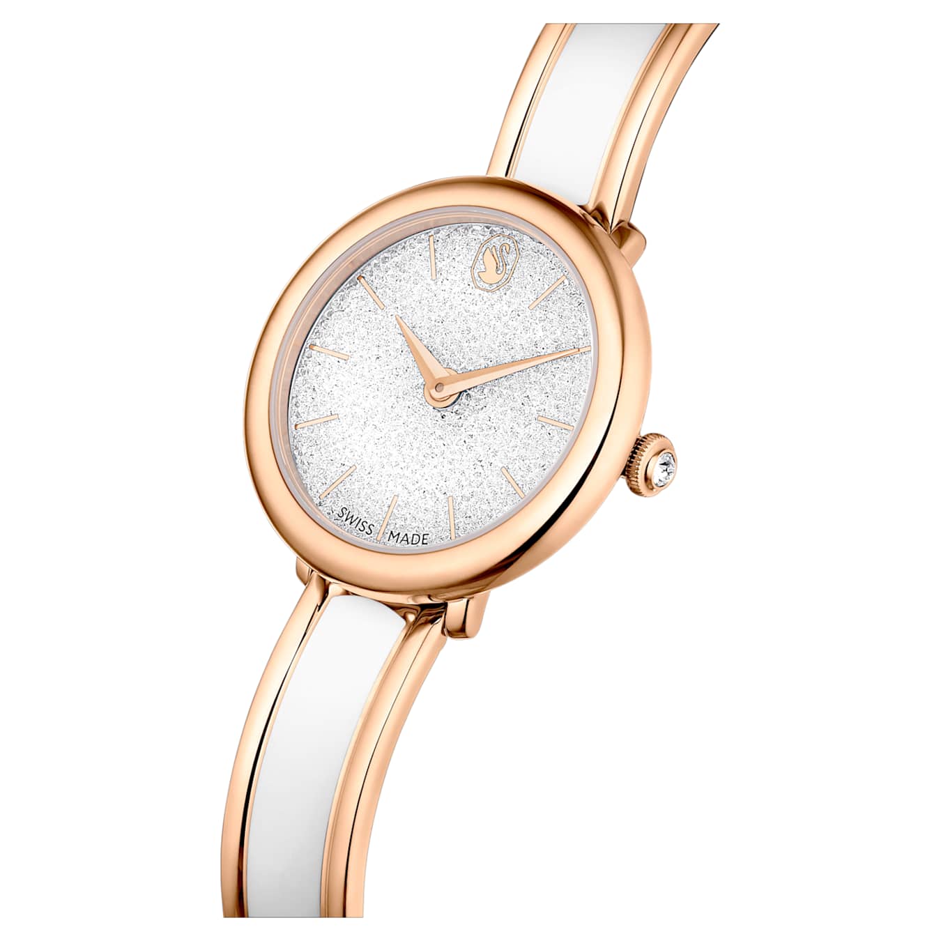 Reloj Crystalline Bangle Fabricado en Suiza, Brazalete de metal, Blanco, Acabado tono oro rosa (Copy)