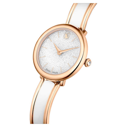 Reloj Crystalline Bangle Fabricado en Suiza, Brazalete de metal, Blanco, Acabado tono oro rosa (Copy)