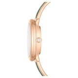 Reloj Crystalline Bangle Fabricado en Suiza, correa de metal, Verde, Acabado tono oro rosa