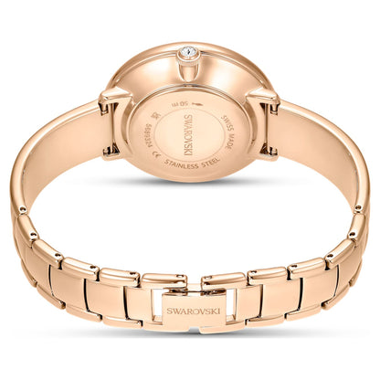 Reloj Crystalline Bangle Fabricado en Suiza, correa de metal, Verde, Acabado tono oro rosa