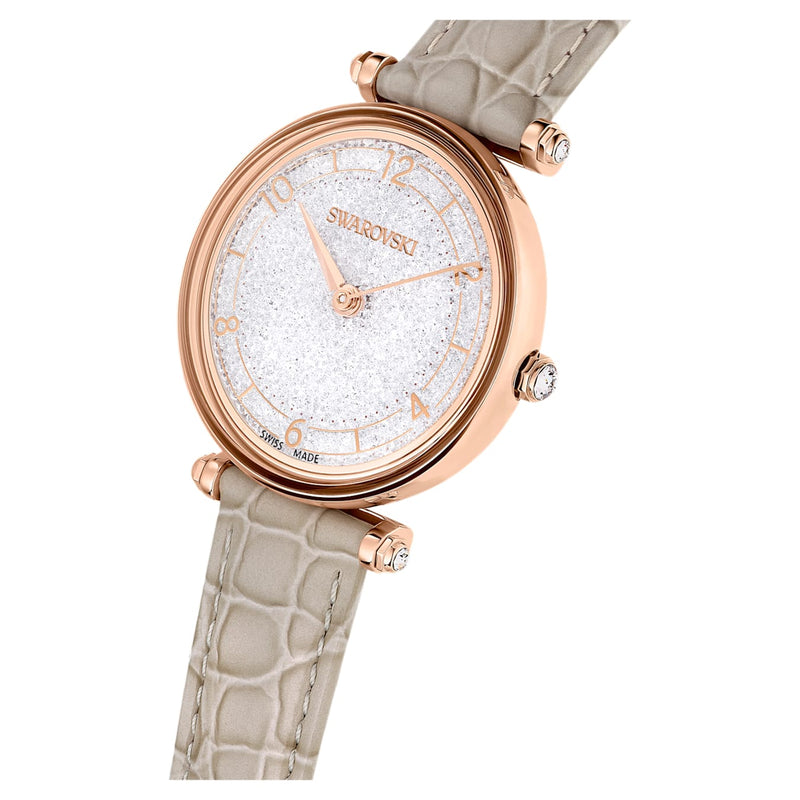 Reloj Crystalline Wonder, Fabricado en Suiza, Correa de piel, Beige, Acabado tono oro rosa