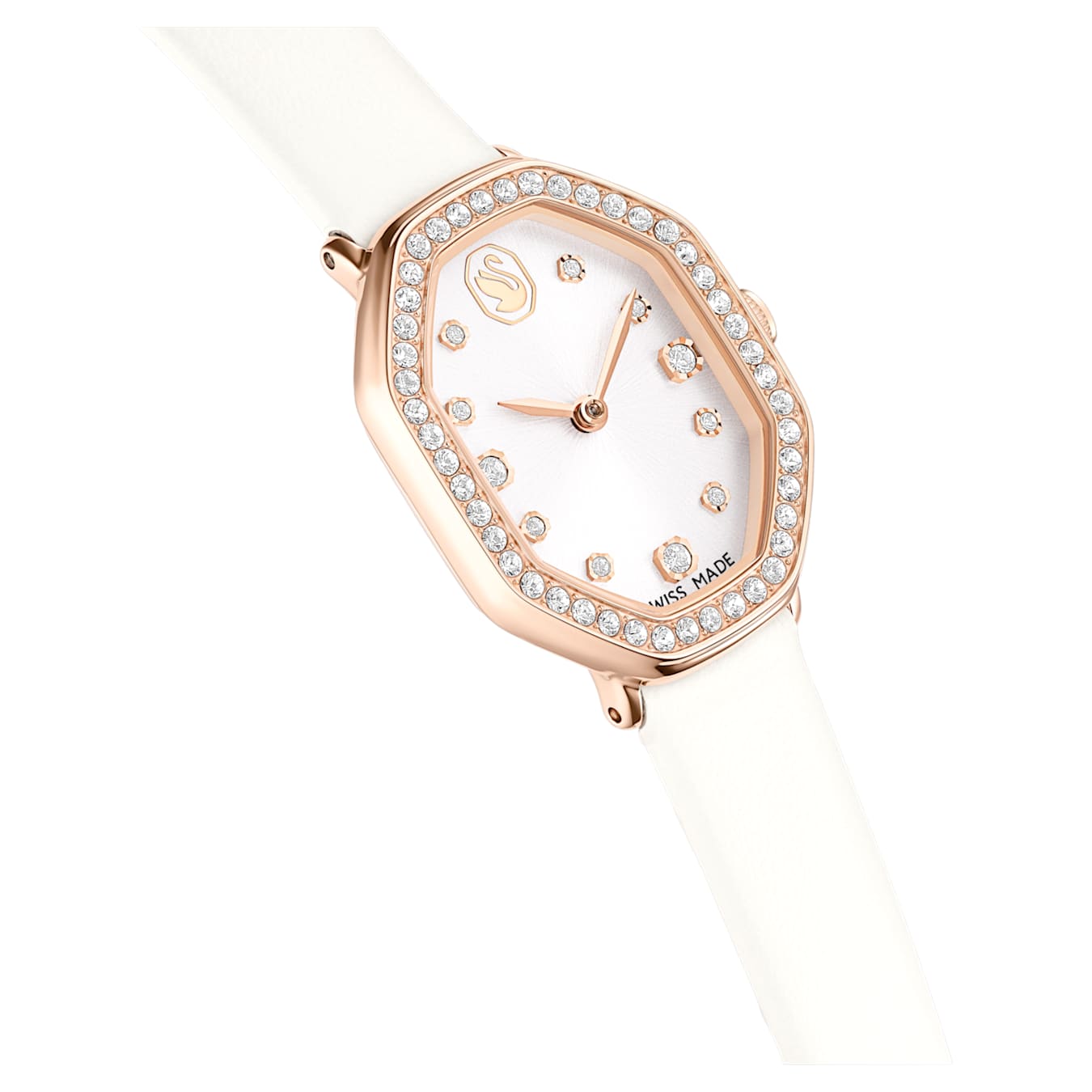 Reloj Dextera octagon Fabricado en Suiza, Correa de piel, Blanco, Acabado tono oro rosa